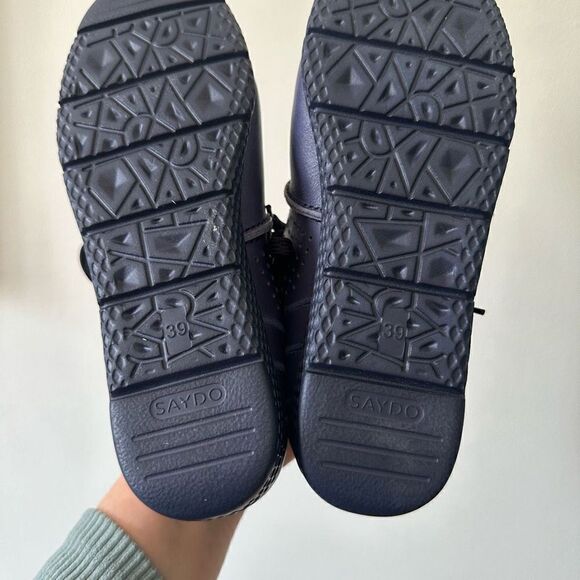 Saydo Women’s Navy Perforated Leather Lace up Monochromatic Dress Sneaker - Picture 7 of 9